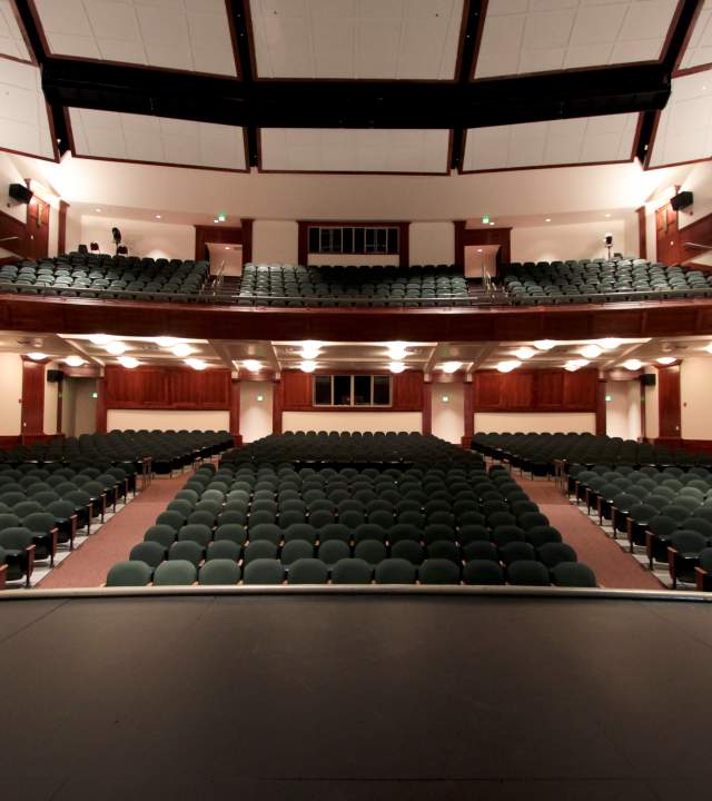 View from the stage of the large conference space at the Heritage Theater in Cedar City, Utah.